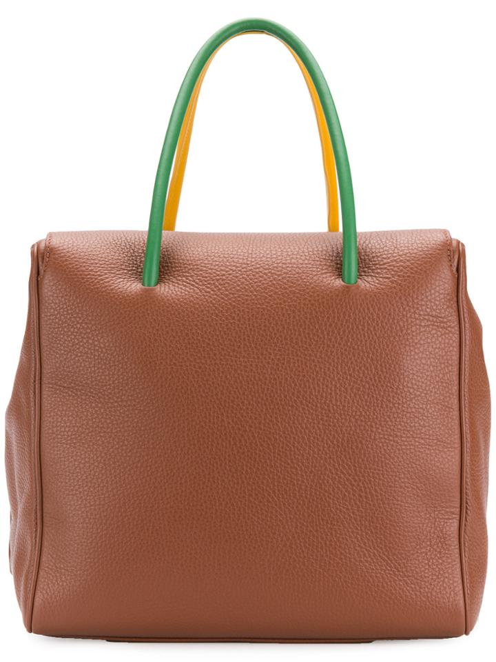 Sara Battaglia Bicolour Strap Boxy Tote Bag - Brown