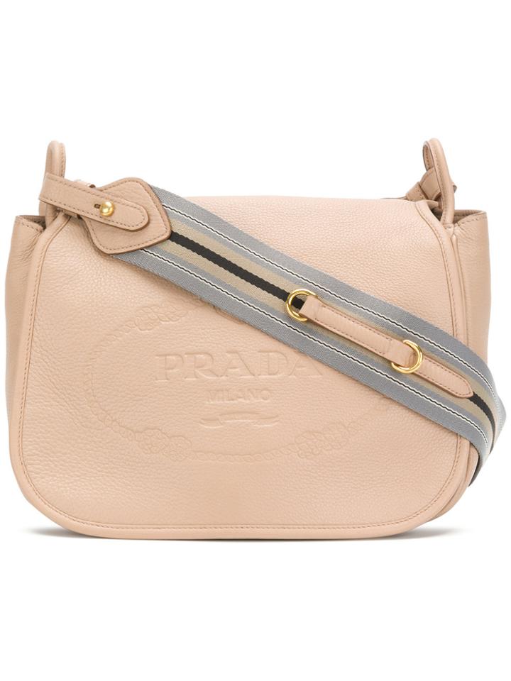 Prada Logo Embossed Shoulder Bag - Pink & Purple