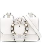 Miu Miu Buckle Detail Cross Body Bag, Women's, White, Sheep Skin/shearling/crystal/plastic/metal