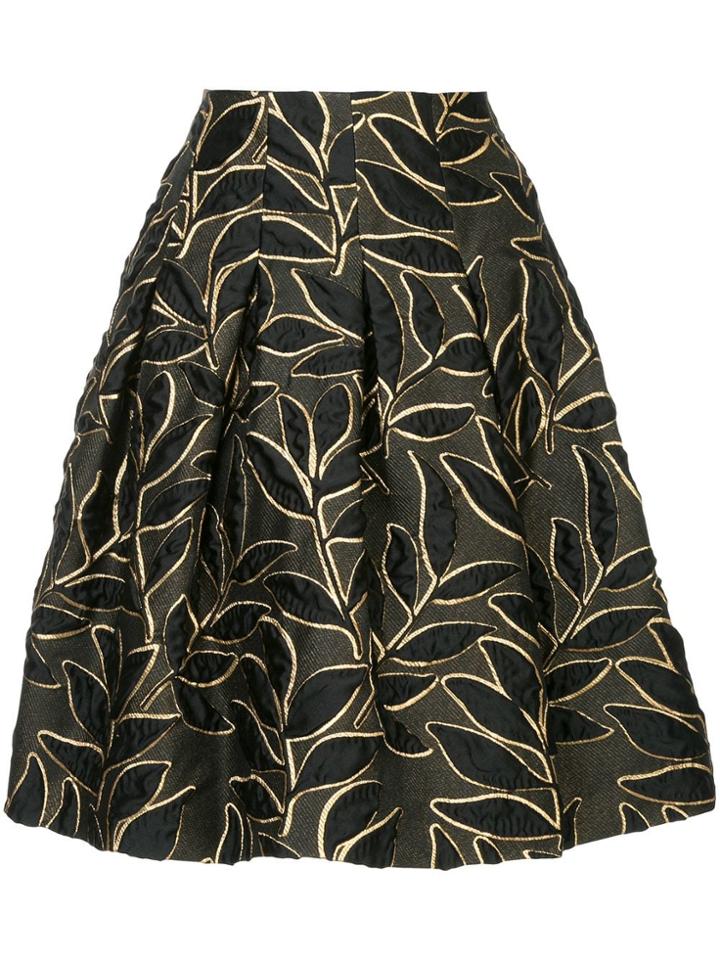 Oscar De La Renta Leaf Patterned Skirt - Black