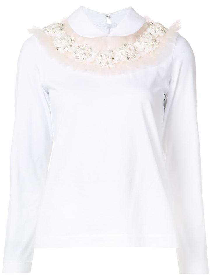 Comme Des Garçons Tricot Bead Embellished Blouse, Women's, Size: Small, White, Cotton/polyester/nylon