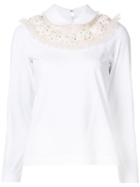 Comme Des Garçons Tricot Bead Embellished Blouse, Women's, Size: Small, White, Cotton/polyester/nylon