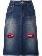 Dresscamp Embroidered Lip Denim Skirt, Women's, Size: 36, Blue, Cotton