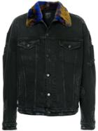 Alchemist Fur Collar Distressed Denim Jacket - Black