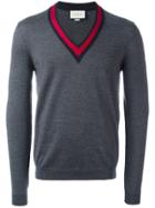 Gucci Web Trim V-neck Jumper - Grey