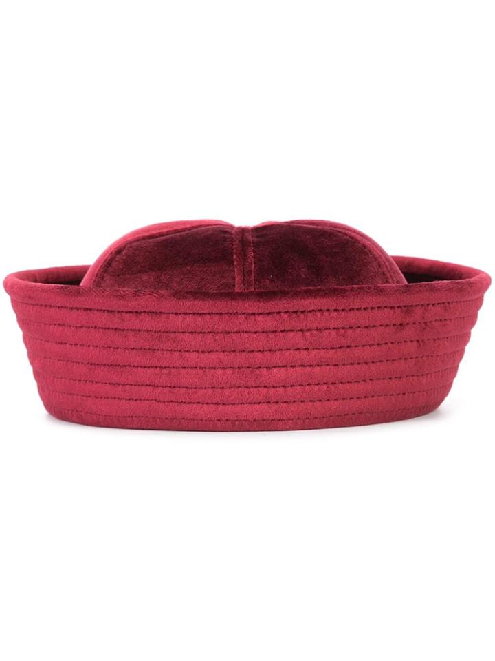 Valas Velvet Panelled Hat - Red