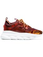 Versace Burgundy Chain Reaction Mesh Velvet Sneakers - Red