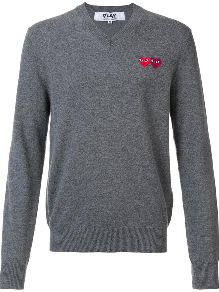 Comme Des Garçons Play 'double Heart' Jumper - Grey
