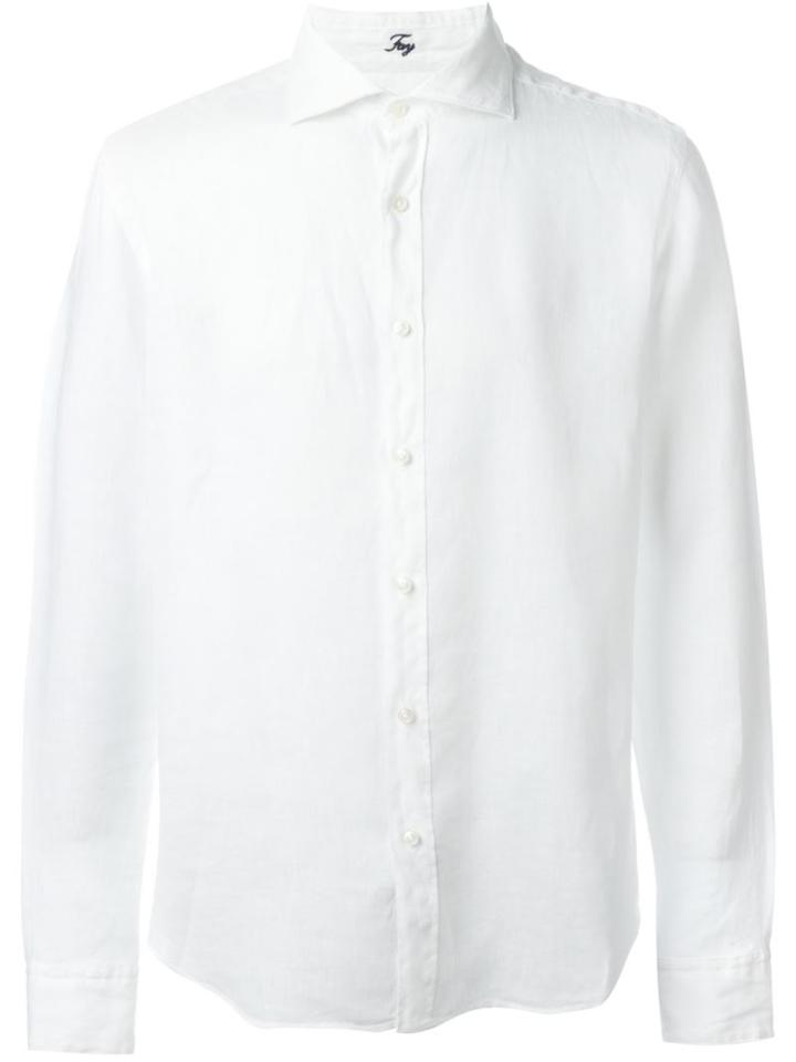 Fay French Collar Shirt, Men's, Size: 43, White, Linen/flax