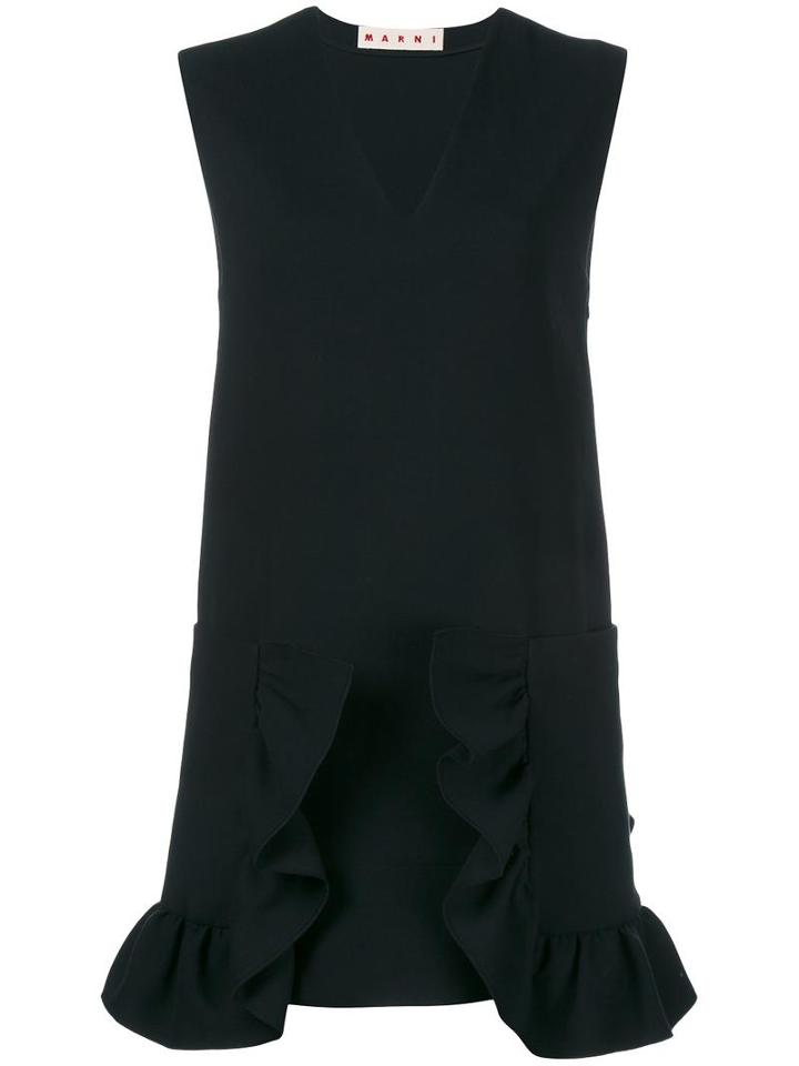 Marni Short Ruffled Dress, Women's, Size: 42, Black, Cotton/polyamide/spandex/elastane