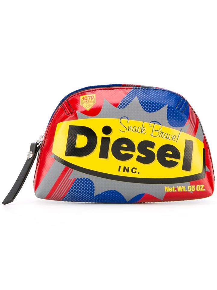 Diesel Logo Print Clutch, Women's, Yellow/orange