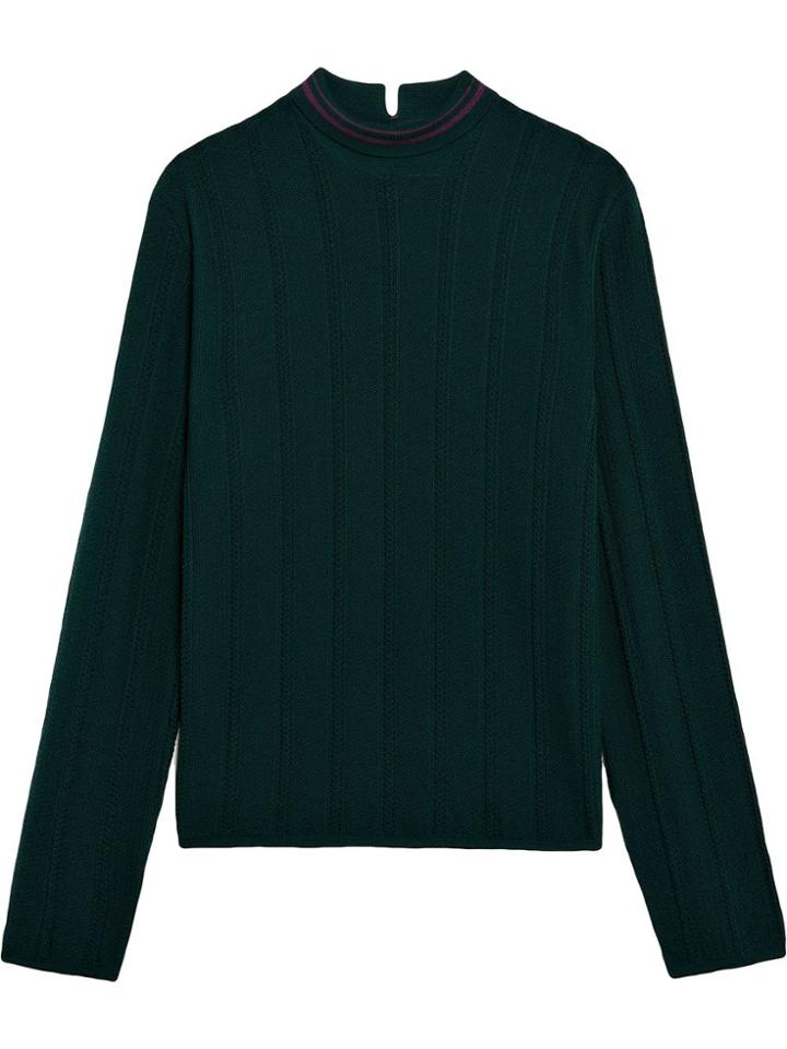Mackintosh Green & Burgundy Cotton Blend 0003 V-neck Sweater