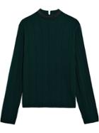 Mackintosh Green & Burgundy Cotton Blend 0003 V-neck Sweater