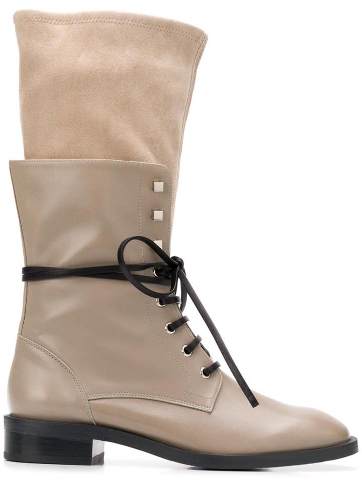 Stuart Weitzman Lace Up Cargo Boots - Neutrals