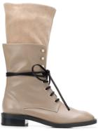 Stuart Weitzman Lace Up Cargo Boots - Neutrals