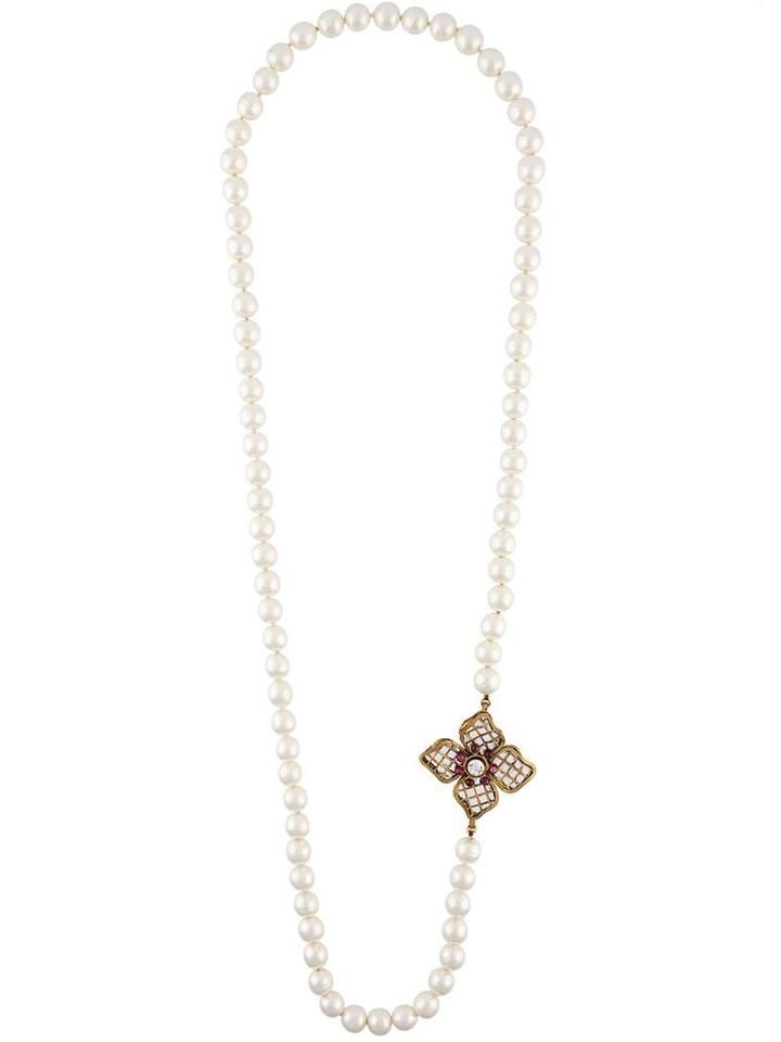 Chanel Vintage Gripoix Floral Faux Pearl Necklace, Women's, White