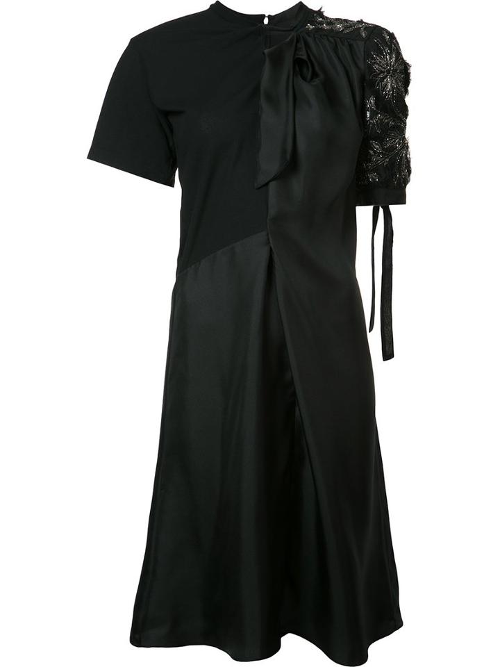 Maison Margiela Embroidered Satin Dress, Women's, Size: 38, Black, Silk/cotton/viscose/glass