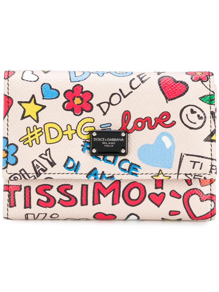 Dolce & Gabbana Logo Graffiti Print Wallet - Pink & Purple