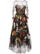 Oscar De La Renta Flower Embroidered Gown - Black