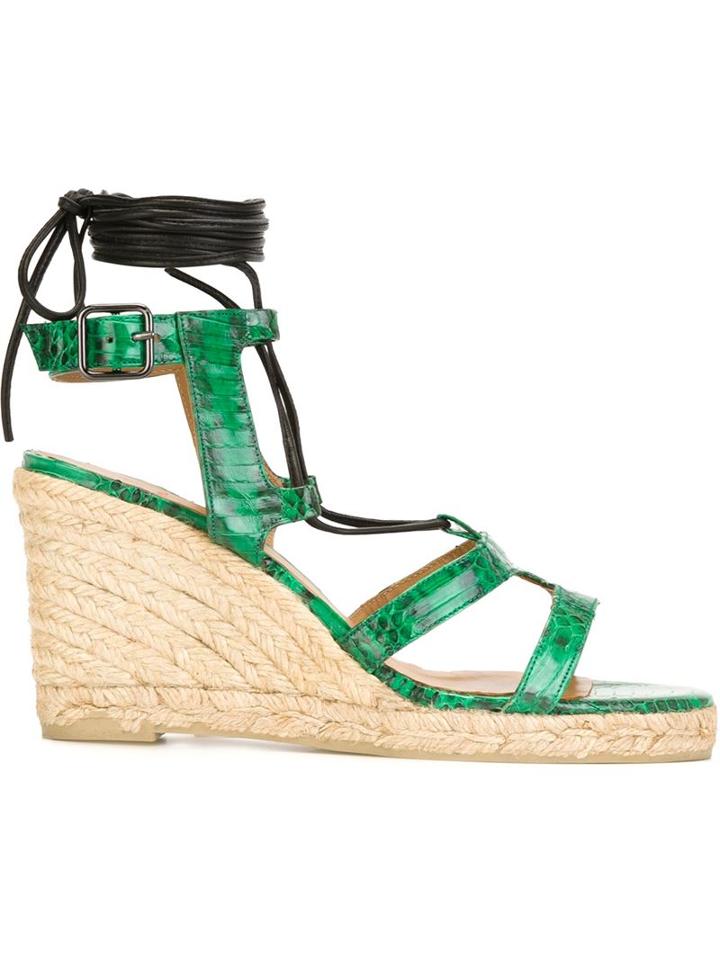 Castañer Babbel Wedge Sandals, Women's, Size: 40, Green, Leather/rubber