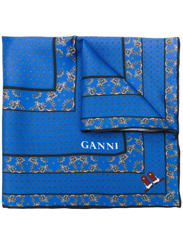 Ganni Patterned Scarf - Blue
