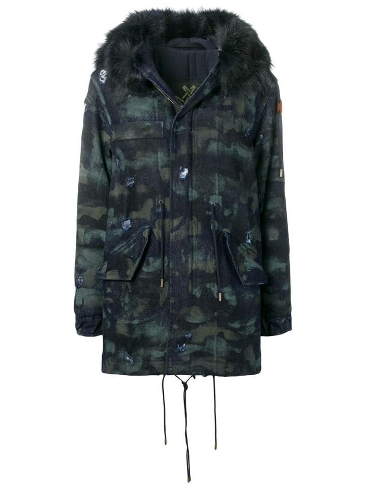 Mr & Mrs Italy Distressed Fur-trimmed Parka Coat - Blue
