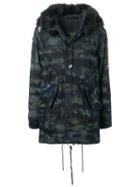 Mr & Mrs Italy Distressed Fur-trimmed Parka Coat - Blue