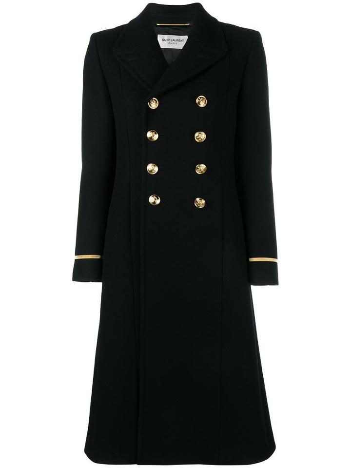 Saint Laurent 70's Military Coat, Women's, Size: 40, Black, Cotton/nylon/wool
