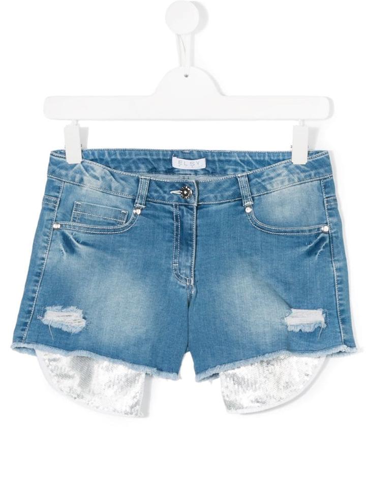 Elsy Teen Distressed Denim Shorts - Blue