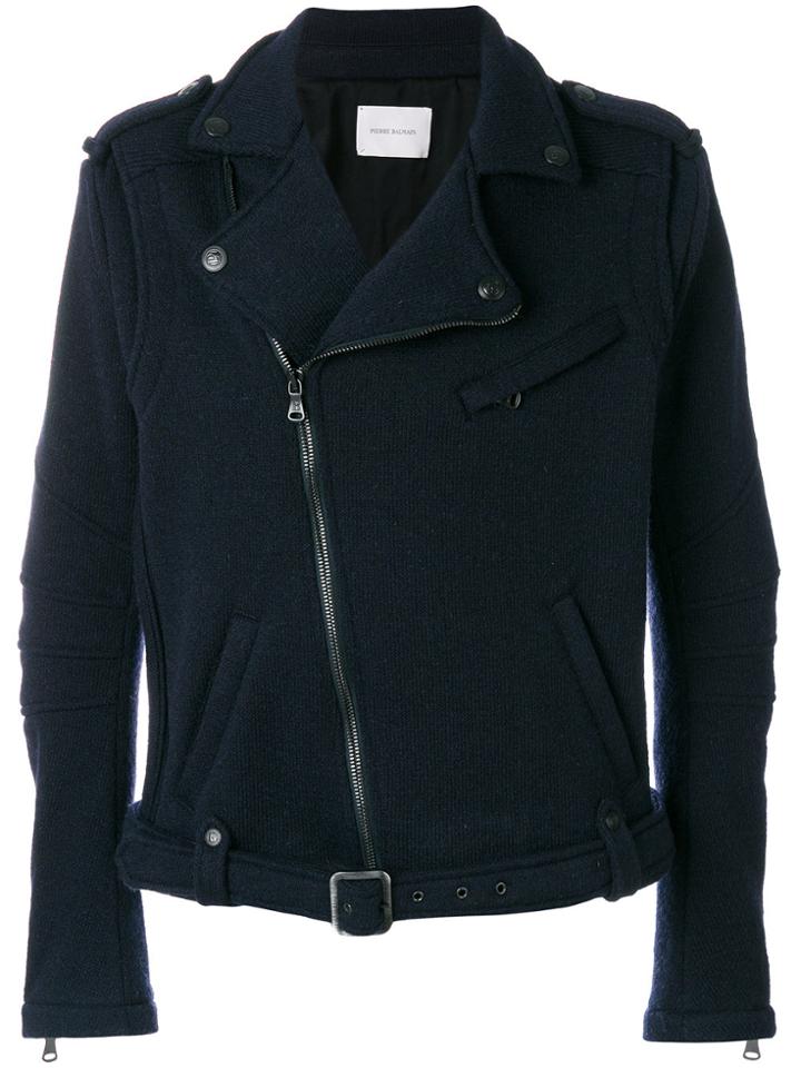 Pierre Balmain Knitted Biker Jacket - Blue