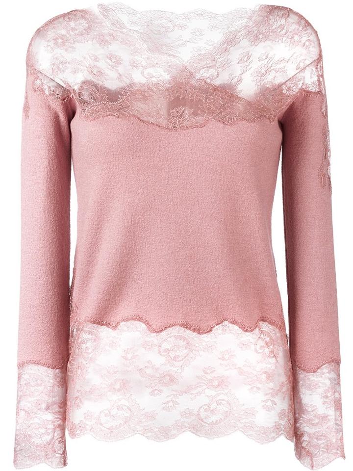 Ermanno Scervino Lace Insert Knitted Top, Women's, Size: 44, Pink/purple, Silk/polyamide/viscose/wool