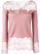 Ermanno Scervino Lace Insert Knitted Top, Women's, Size: 44, Pink/purple, Silk/polyamide/viscose/wool