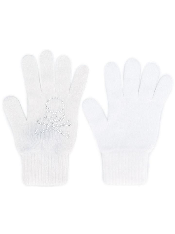 Philipp Plein Microstud Skull Gloves - White