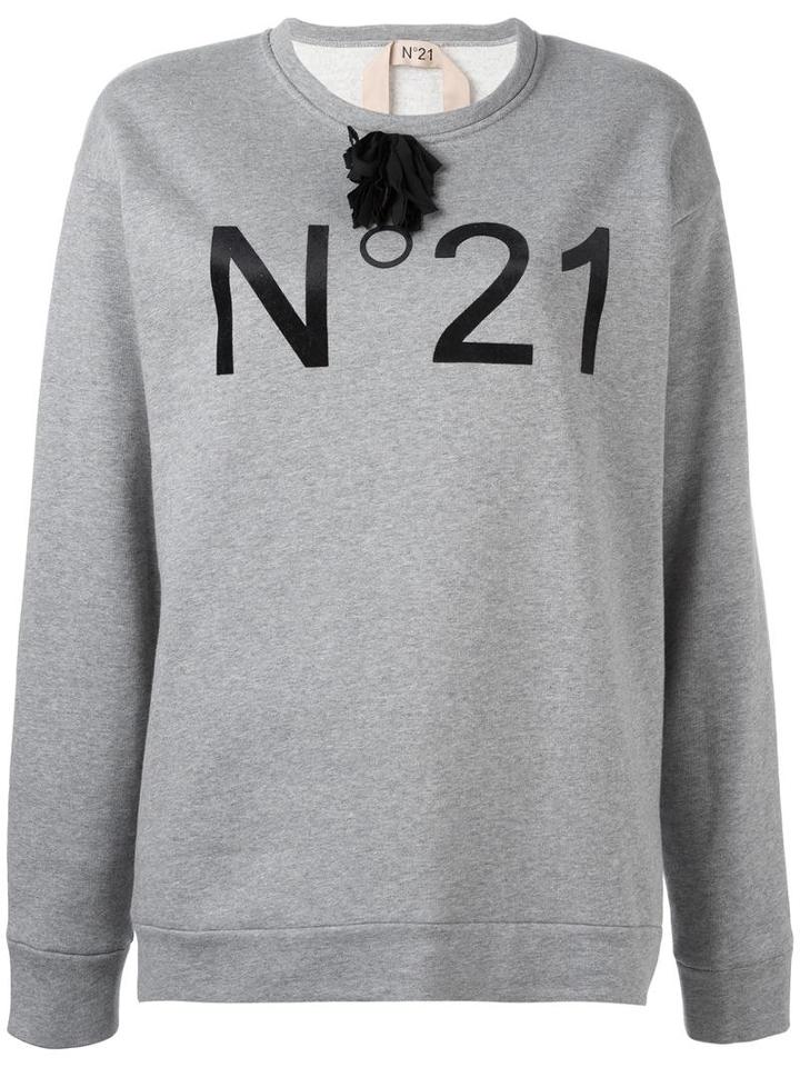 No21 Logo Print Sweatshirt, Women's, Size: 38, Grey, Cotton/acetate/silk
