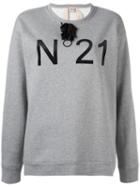 No21 Logo Print Sweatshirt, Women's, Size: 38, Grey, Cotton/acetate/silk