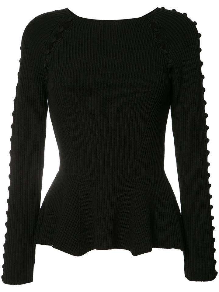 Carolina Herrera Button Up Rib Knit Jumper, Women's, Size: Small, Black, Cotton/spandex/elastane/polyimide