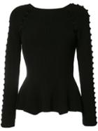 Carolina Herrera Button Up Rib Knit Jumper, Women's, Size: Small, Black, Cotton/spandex/elastane/polyimide