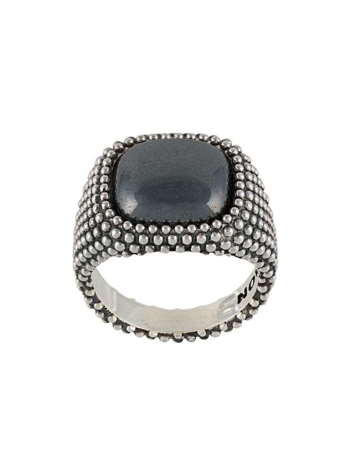 Nove25 Pyrite Stone Dotted Square Signet Ring - Silver