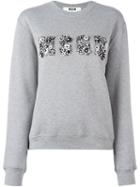 Msgm Embellished Logo Sweatshirt, Women's, Size: Small, Grey, Cotton/viscose/pvc/glass