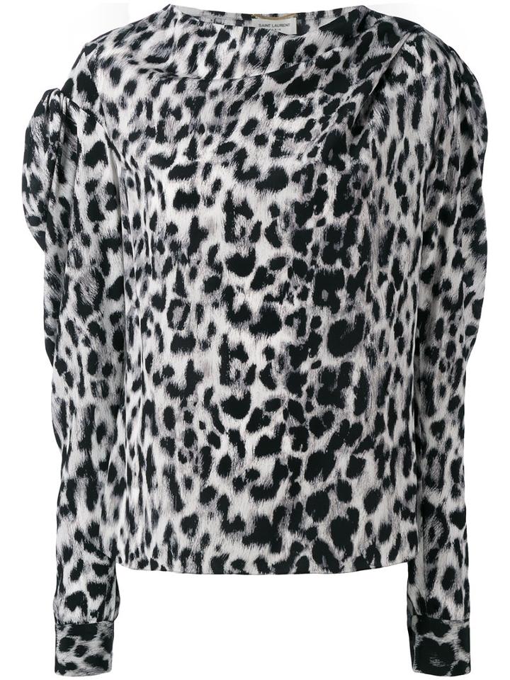 Saint Laurent Leopard Print Top, Women's, Size: 40, Grey, Silk