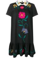 Red Valentino Floral Embroidered Shift Dress - Black