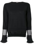 No21 Sheer Panel And Frill Trim Sleeve Knit Top - Black