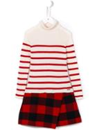 Junior Gaultier Striped And Plaid Dress, Girl's, Size: 10 Yrs, Red