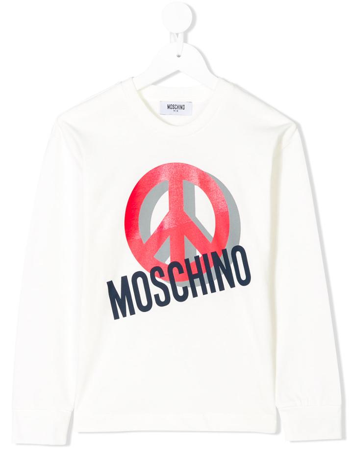 Moschino Kids Teen Peace Logo Top - White