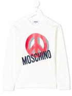 Moschino Kids Teen Peace Logo Top - White