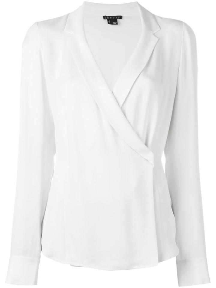 Theory Cross-front Longsleeved Blouse, Women's, Size: S, White, Silk