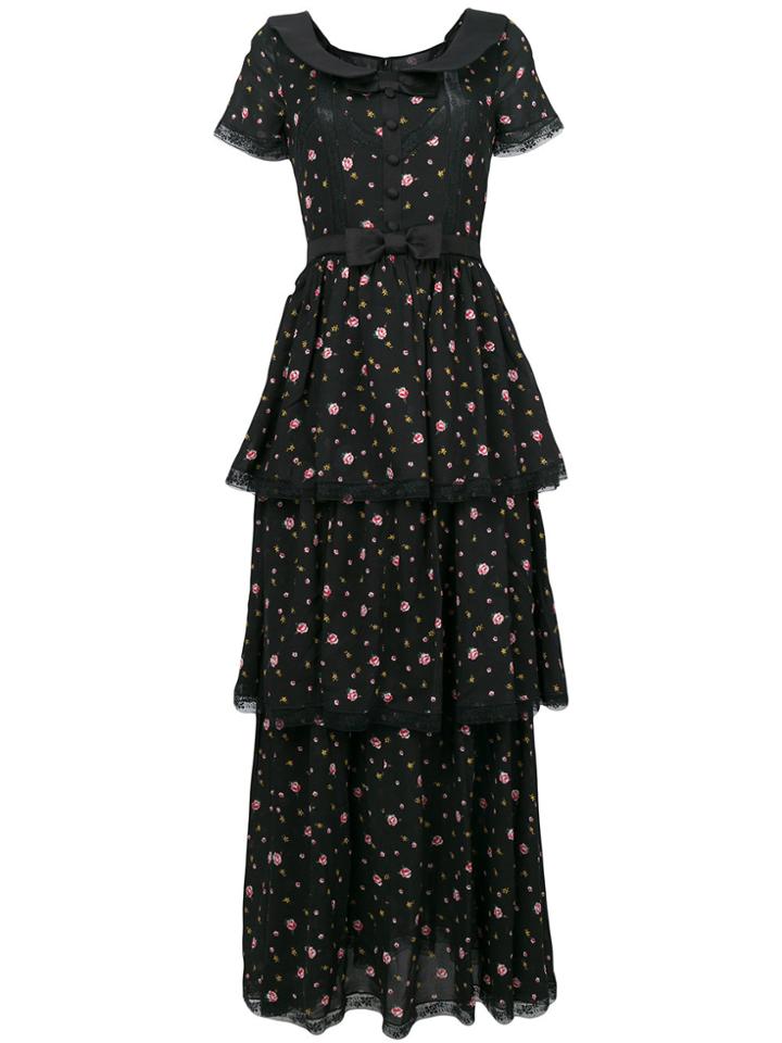 Alessandra Rich Floral Layered Dress - Black