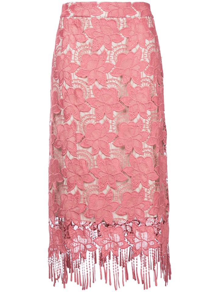 Alice+olivia Fringed Lace Midi Skirt - Pink & Purple