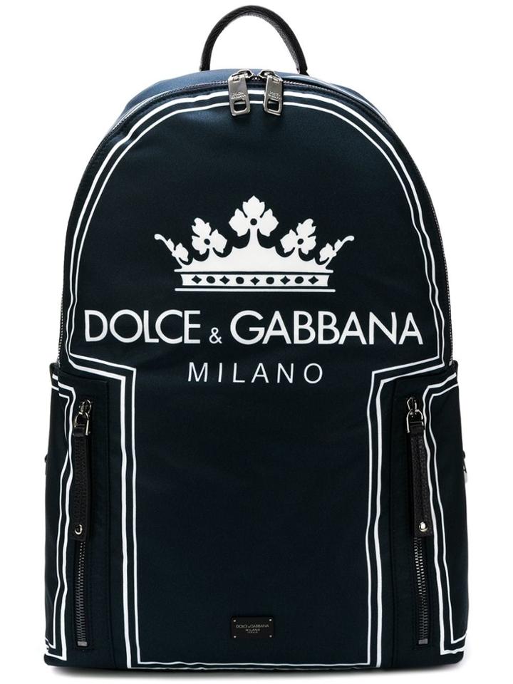 Dolce & Gabbana Crown Logo Print Backpack - Blue