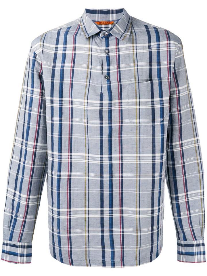 Barena Checked Shirt, Men's, Size: 48, Blue, Cotton/linen/flax